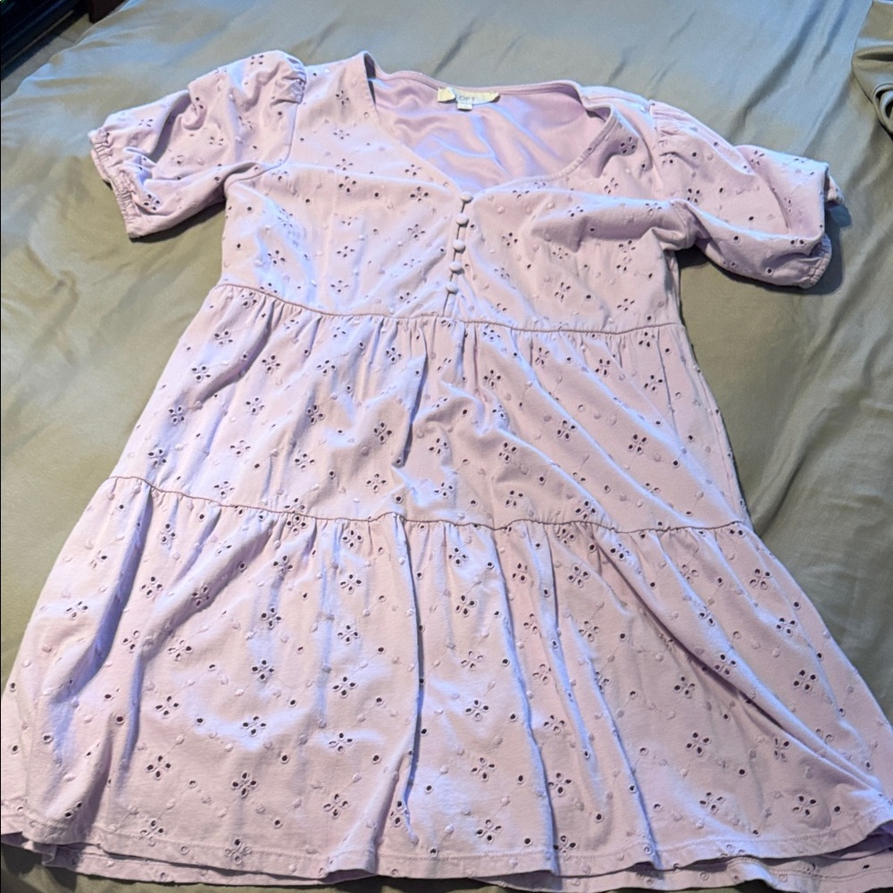 LOFT Lavender Eyelet Tiered Midi Dress